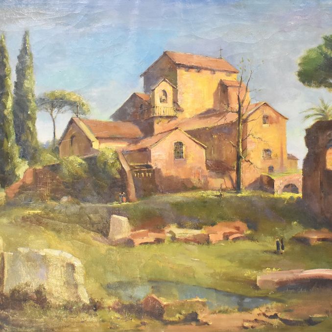 A landscape painting monastery church rome painting oil on canvas 20th century.jpg